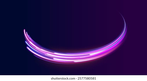 Vector glowing lines air flow effect. Speed connection background. Expressway, car headlight effect. Speed connection vector background. Png, line, blur, beam, ray, abstract, energy, pack, effect.