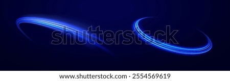 Vector glowing lines air flow effect. Light trail wave, fire path trace line, car lights, optic fiber and incandescence curve twirl. Big data traffic visualization, dynamic high speed, 
png, effect. 