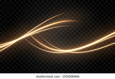 Vector Glowing Lines. Golden, Magical Light. Neon Light On Isolated Transparent Background, Neon Png.