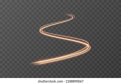 Vector glowing lines of light on an isolated transparent background. Luminous wavy lines, light trail png. Light speed effect. Neon, glowing spiral png.