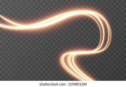 Vector glowing lines of light on an isolated transparent background. Luminous wavy lines, light trail png. Light speed effect. Neon, glowing spiral png.