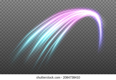 Vector glowing lines png. Beautiful gradient, neon png lines, neon light, glowing waves. Magic glow png, magic light.