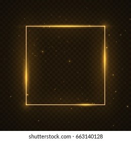 Vector glowing magic square frame. Glowing neon fire wave. Glitter sparkle trail effect on dark transparent background.