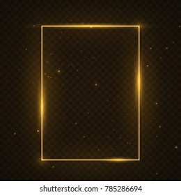 Vector glowing magic square frame. Glowing neon fire wave. Glitter sparkle trail effect on dark transparent background.