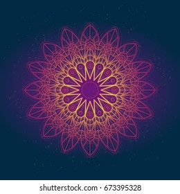Vector glowing mandala. Design prints for t-shirts, posters, flyers, postcards. Vector illustrations in bright neon colors