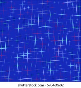 
Vector glowing multicolored stars, background. Galaxy magic confetti seal stars, on blue. Infinite design in EPS 10. Well suited for banners, posters, cards.