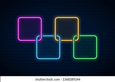 Vector glowing neon arrow  on dark brick wall background.