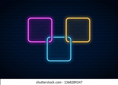 Vector glowing neon arrow  on dark brick wall background.