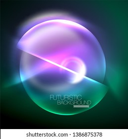 Vector glowing neon circles abstract background, modern template