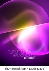 Vector glowing neon circles abstract background, modern template