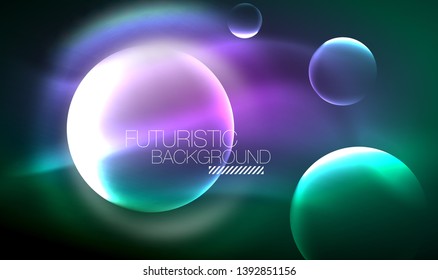 Vector glowing neon circles abstract background, modern template