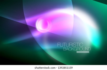 Antecedentes abstractos de los círculos de neón brillante vectoriales, plantilla moderna
