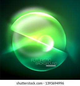 Antecedentes abstractos de los círculos de neón brillante vectoriales, plantilla moderna