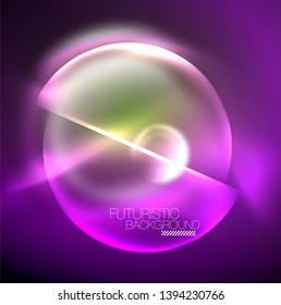 Vector glowing neon circles abstract background, modern template