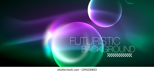 Vector glowing neon circles abstract background, modern template