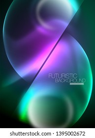 Antecedentes abstractos de los círculos de neón brillante vectoriales, plantilla moderna