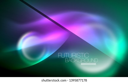 Vector glowing neon circles abstract background, modern template