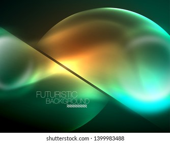Vector glowing neon circles abstract background, modern template