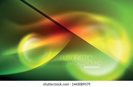 Antecedentes abstractos de los círculos de neón brillante vectoriales, plantilla moderna