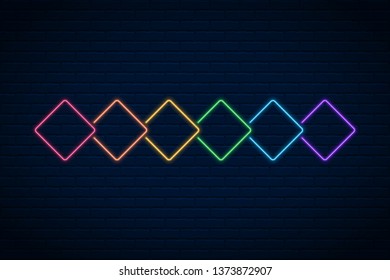 Vector glowing neon elements  on dark brick wall background.