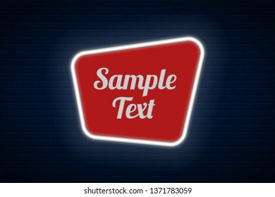 Vector glowing neon frame  on dark brick wall background.