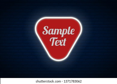 Vector glowing neon frame  on dark brick wall background.