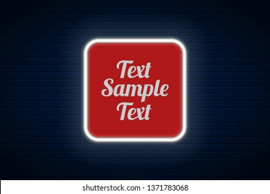 Vector glowing neon frame  on dark brick wall background.