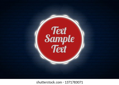 Vector glowing neon frame  on dark brick wall background.