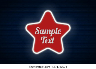 Vector glowing neon frame  on dark brick wall background.
