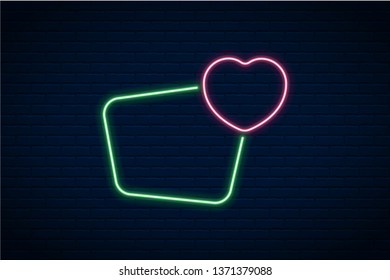 Vector glowing neon  on dark brick wall background.