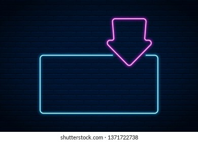 Vector glowing neon  on dark brick wall background.