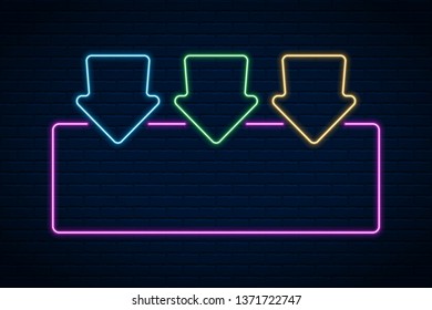 Vector glowing neon  on dark brick wall background.