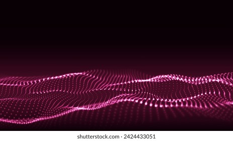 Vector de onda rosa brillante con puntos de movimiento. Fondo digital abstracto. Concepto de conexión de datos masivos. Tecnología futurista de fondo.
