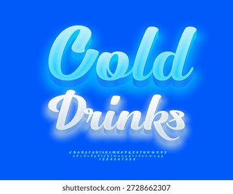 Vector Glowing Promoción Bebidas Frías. Fuente cursiva con estilo. Conjunto de letras y números del alfabeto caligráfico azul.
