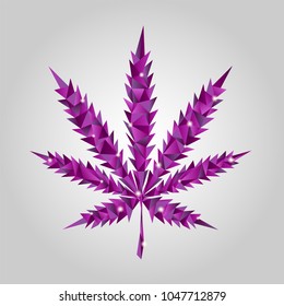 Vector glowing purple cannabis in low-poly style. Origami