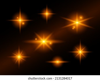 Vector glowing set. Gold dust, stars, space, light