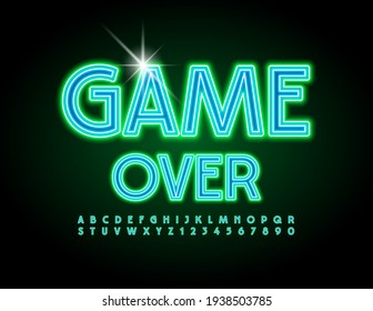 Vector glowing sign Game Over. Modern Neon Font. Light Tube Alphabet Letters and Numbers set