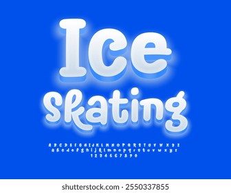 Vector signo brillante Patinaje sobre hielo,. Fuente de Blancanieves. Conjunto de letras y números de alfabeto escritos a mano en blanco.