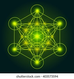 Vector glowing sign. Metatron cube. Flower of life. Pretty