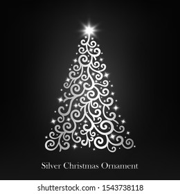 vector of a glowing silver Christmas tree ornament that looks elegent. Christmas decorations with white glowing stars.