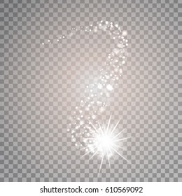 Vector glowing sparkling comet on the transparent background. Realistic light effect for decoration.