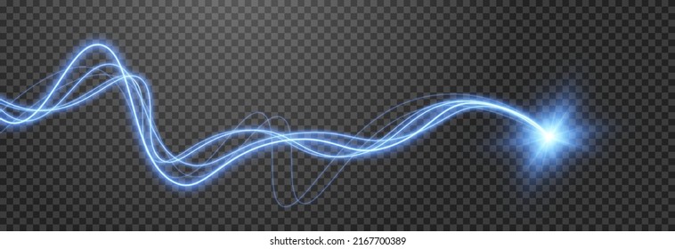 Vector glowing spiral png. Blue spiral with a star. Light effect on isolated transparent background. Glowing blue spirals. PNG.