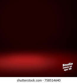 Vector of glowing spotlight in Empty dark red studio room background ,Template mock up for display of product,Business backdrop.