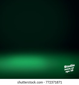 Vector of glowing spotlight in Empty dark green studio room background ,Template mock up for display of product,Business backdrop.