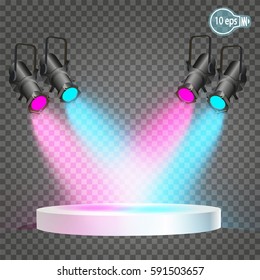 Vector glowing spotlight with wide beam spot directed luchom.Element svetoosvetitelnogo device for illuminating entertainment facilities and special occasions and holidays