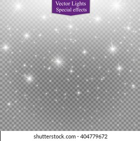 Vector glowing stars, lights and sparkles. Transparent effects