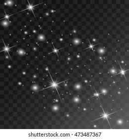 Vector glowing stars, lights and sparkles. Transparent effects