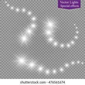 Vector glowing stars, lights and sparkles. Transparent effects