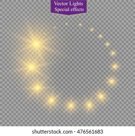 Vector glowing stars, lights and sparkles. Transparent effects