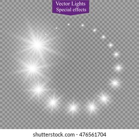 Vector glowing stars, lights and sparkles. Transparent effects